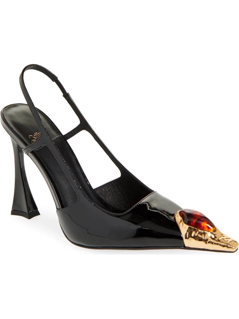 NEW! Jeffrey Campbell Sorcerer Black Patent Slingback with Gold-Tone Gem Accent
